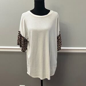 First Love Ivory Top with Animal Print Sleeves